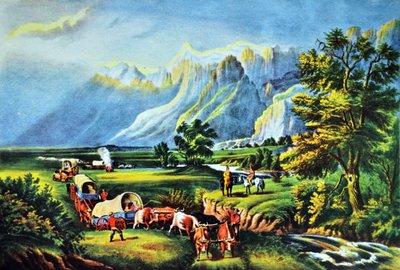 The Rocky Mountains, The Emigrants Crossing the Plains by N. and Ives, J.M. Currier